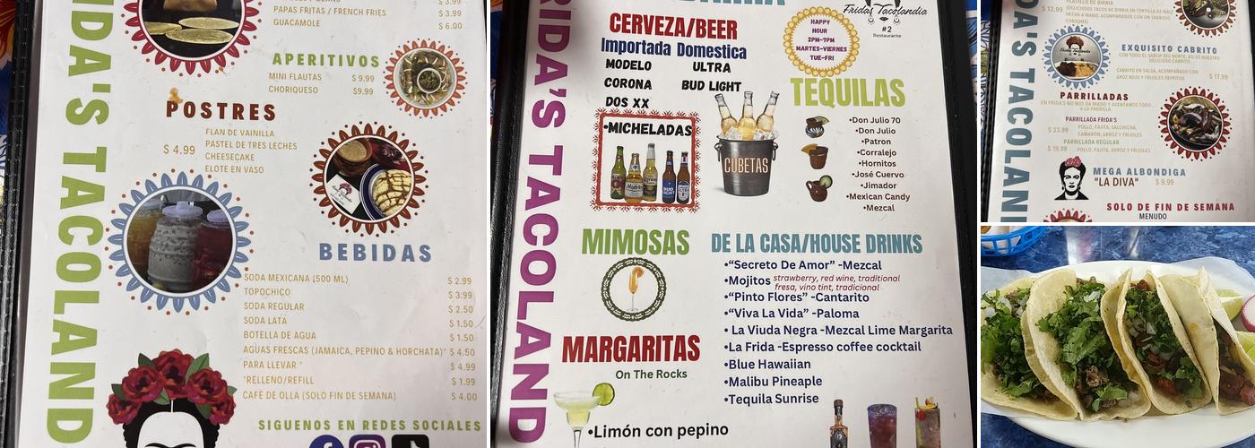 Frida's Tacolandia Menu