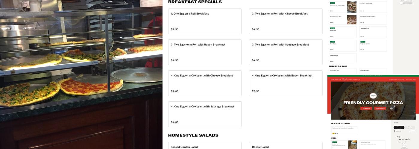 Friendly Gourmet Pizza Menu