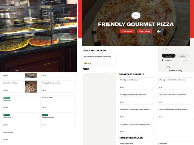 Friendly Gourmet Pizza Menu