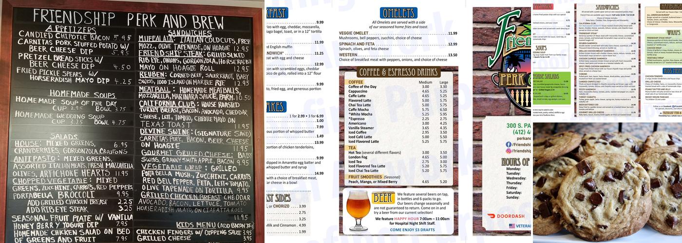 Friendship Perk & Brew Menu