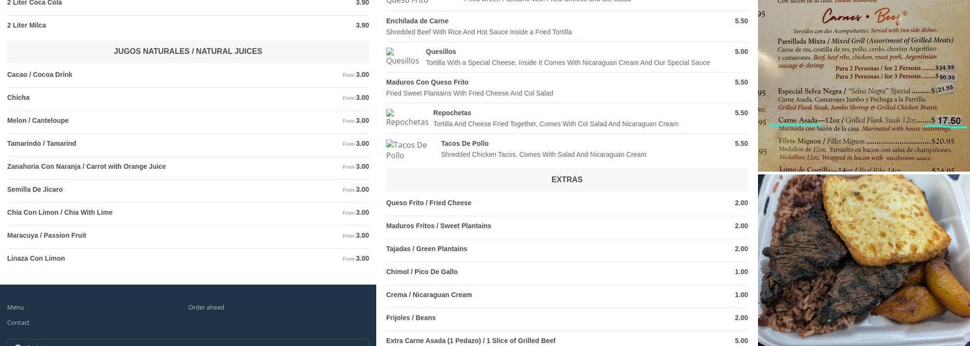 Fritanga Cana Brava Menu