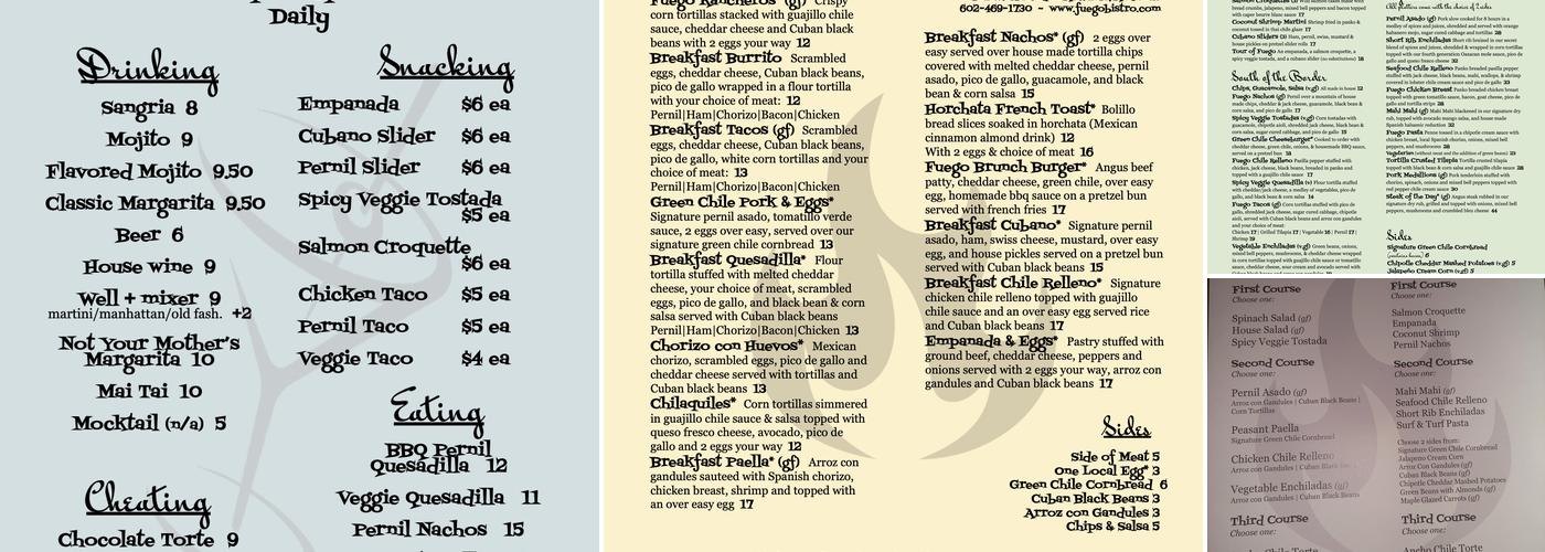 Fuego at the Clarendon Menu