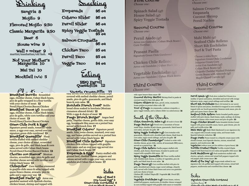 Fuego at the Clarendon Menu