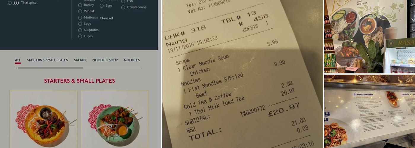 Rosa's Thai Westfield Stratford Menu