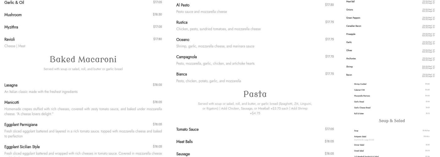 Gaetano's Restaurant Menu