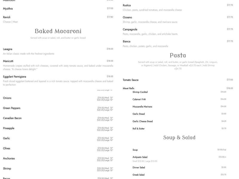 Gaetano's Restaurant Menu