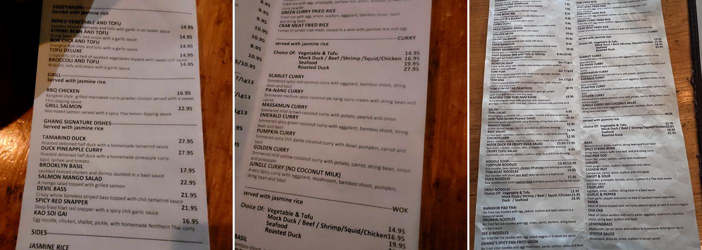 Ghang Thai Kitchen Menu