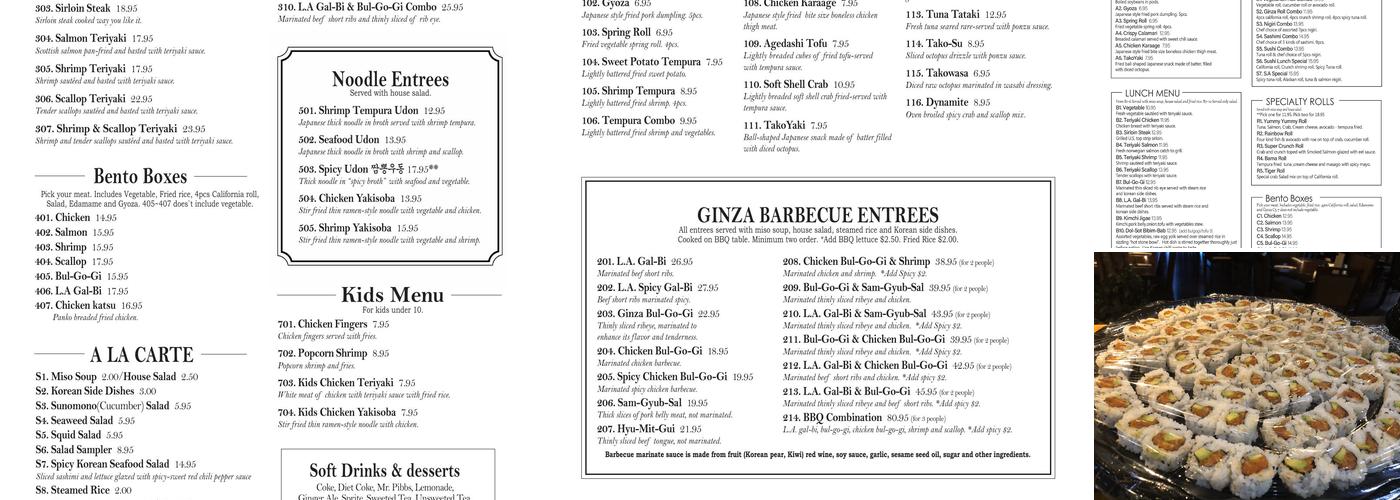 Ginza Sushi & Korean BBQ Menu