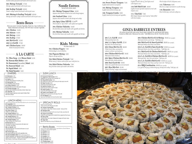 Ginza Sushi & Korean BBQ Menu