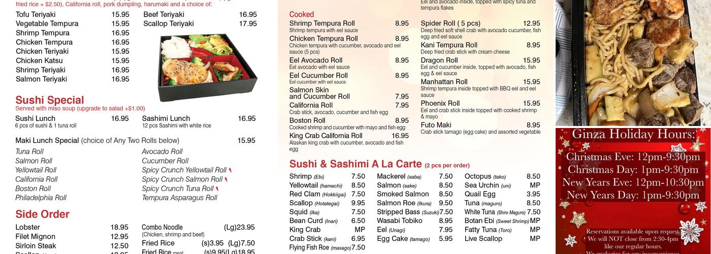 Ginza Steak house &sushi bar Menu