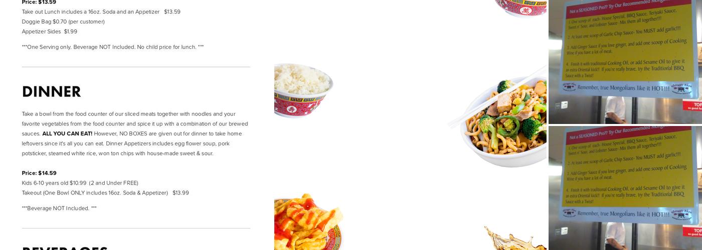 GK Mongolian BBQ Menu