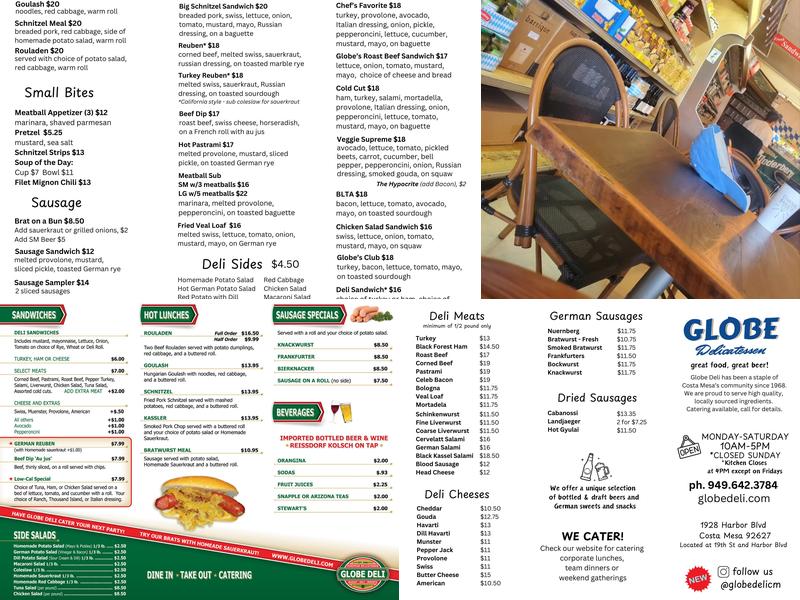 Globe Delicatessen Menu