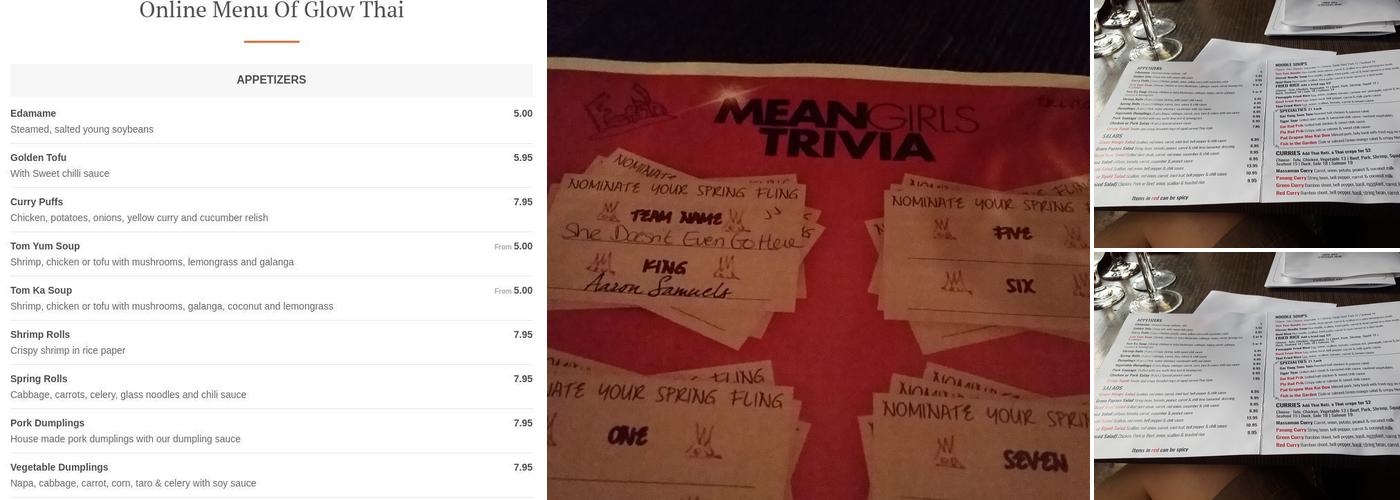 Glow Thai Menu