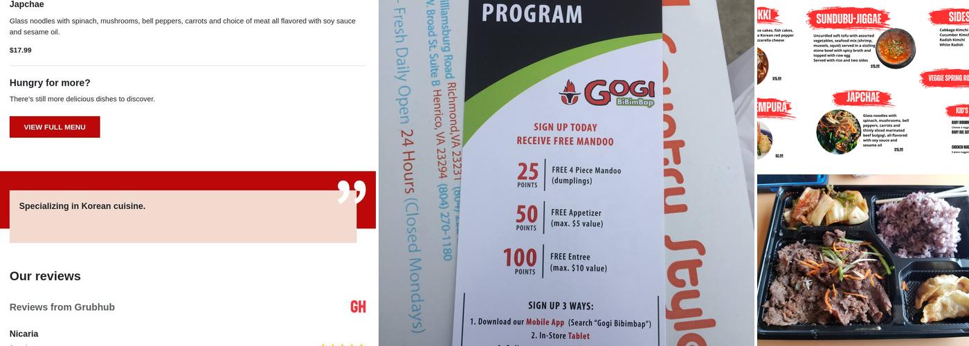 Gogi Bibimbap Menu