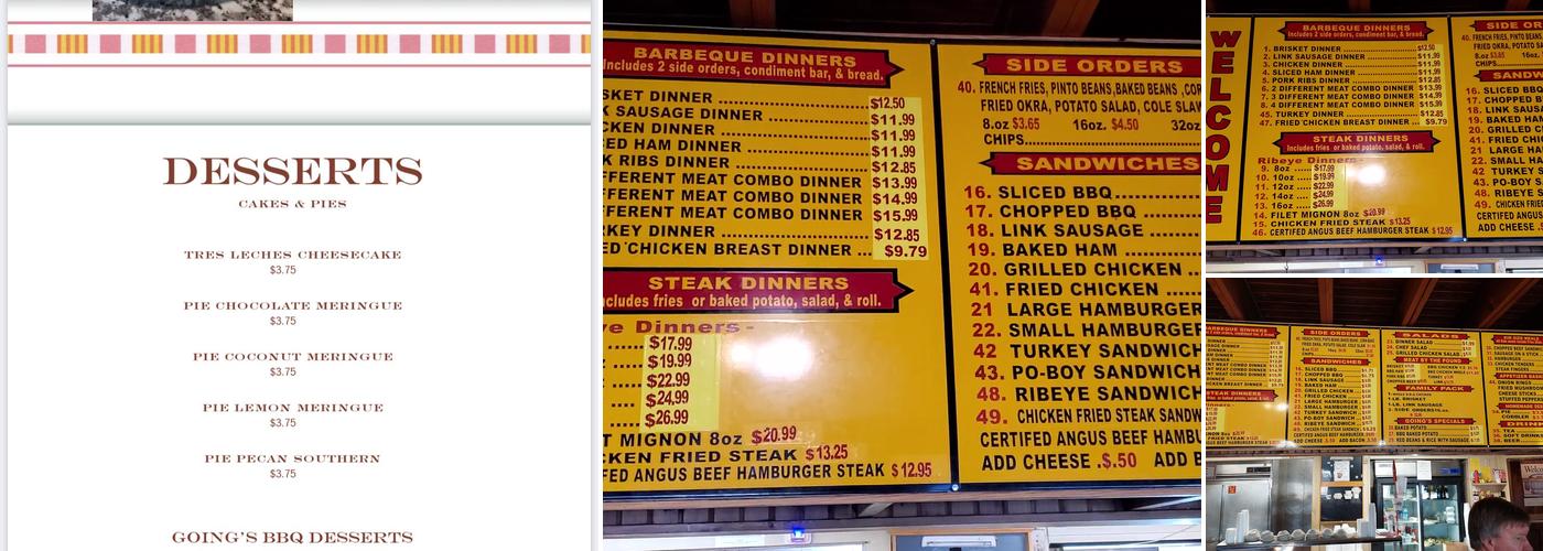 Going's BBQ Menu