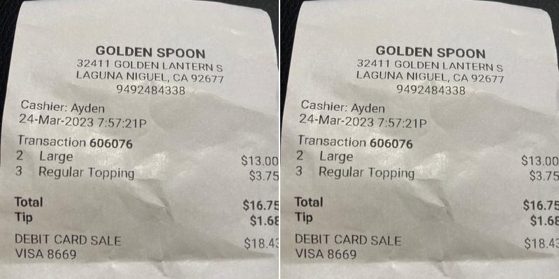 Golden Spoon Frozen Yogurt Menu