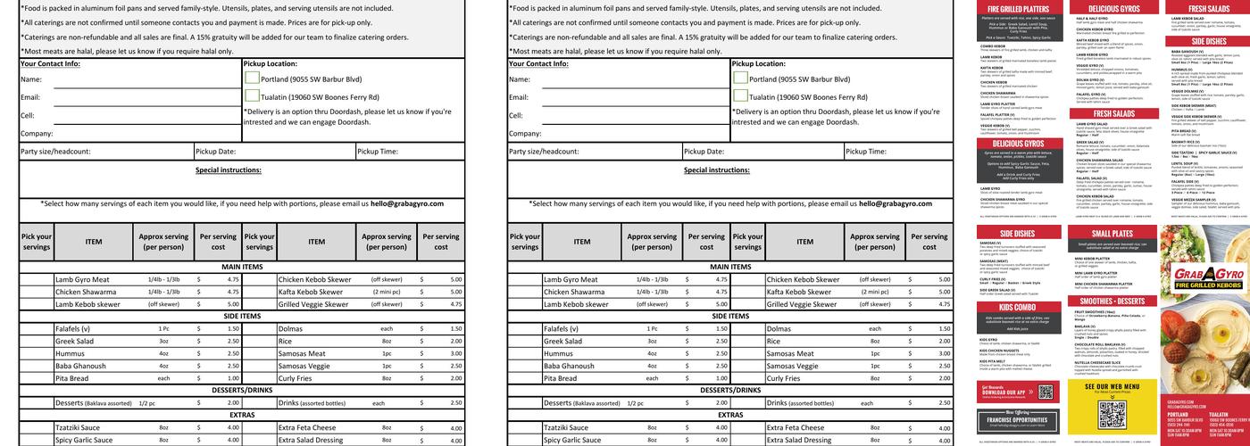 Grab A Gyro Menu