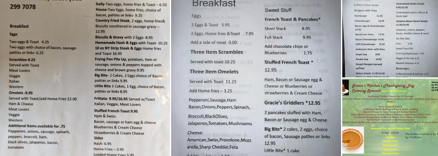 Gracie's Kitchen Menu