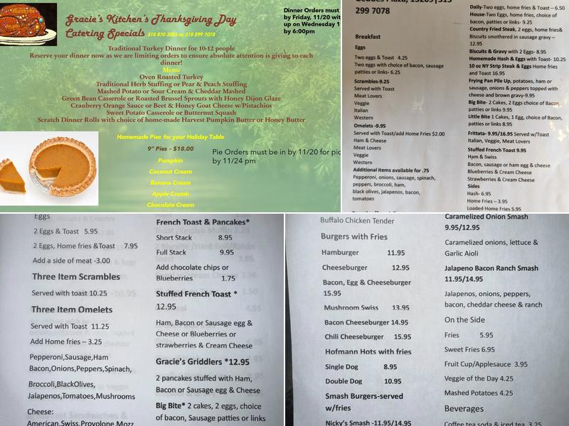 Gracie's Kitchen Menu