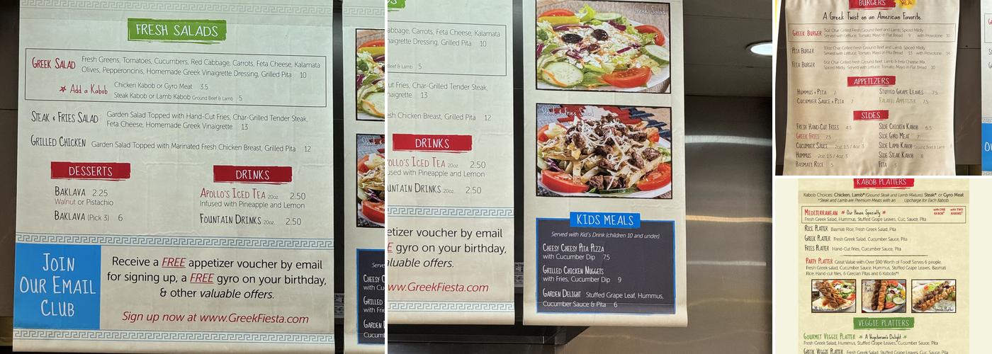 Greek Fiesta at Crossroads Plaza, Cary Menu