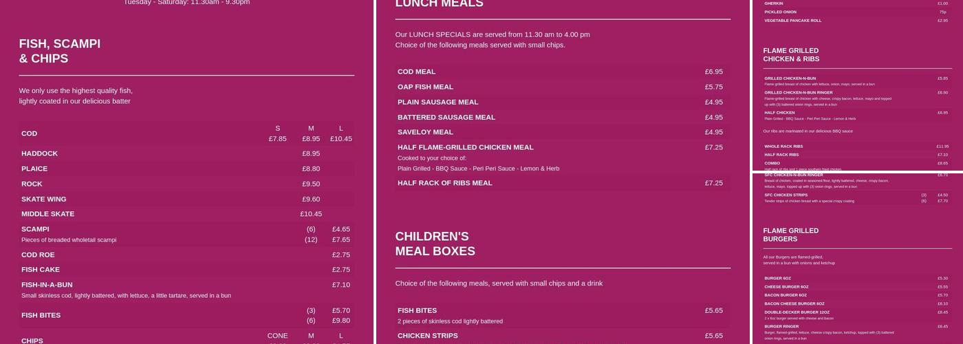 Howard's Fish & Grill Menu