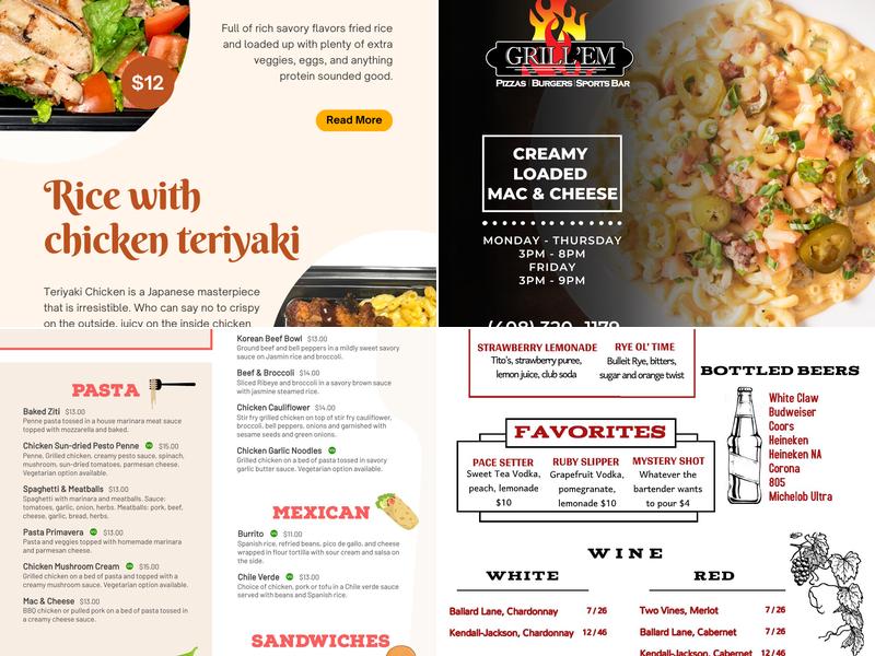 Grill 'Em Pizza & Sports Bar Menu