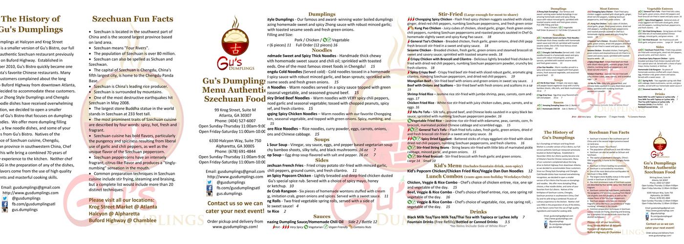 Gu's Dumplings Menu