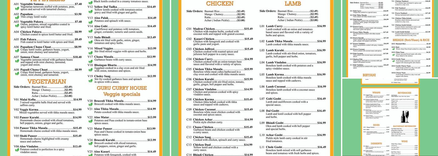 Guru Curry House Menu
