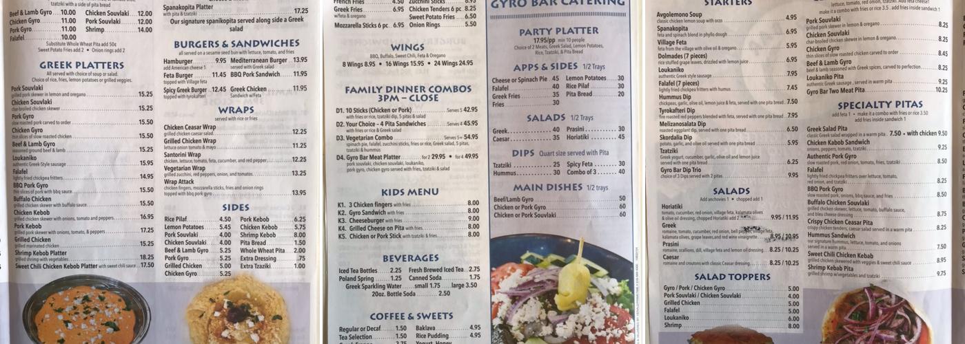 Gyro Bar Menu