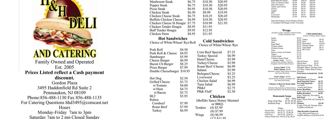 H&H Deli Catering Menu