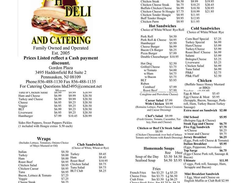 H&H Deli Catering Menu