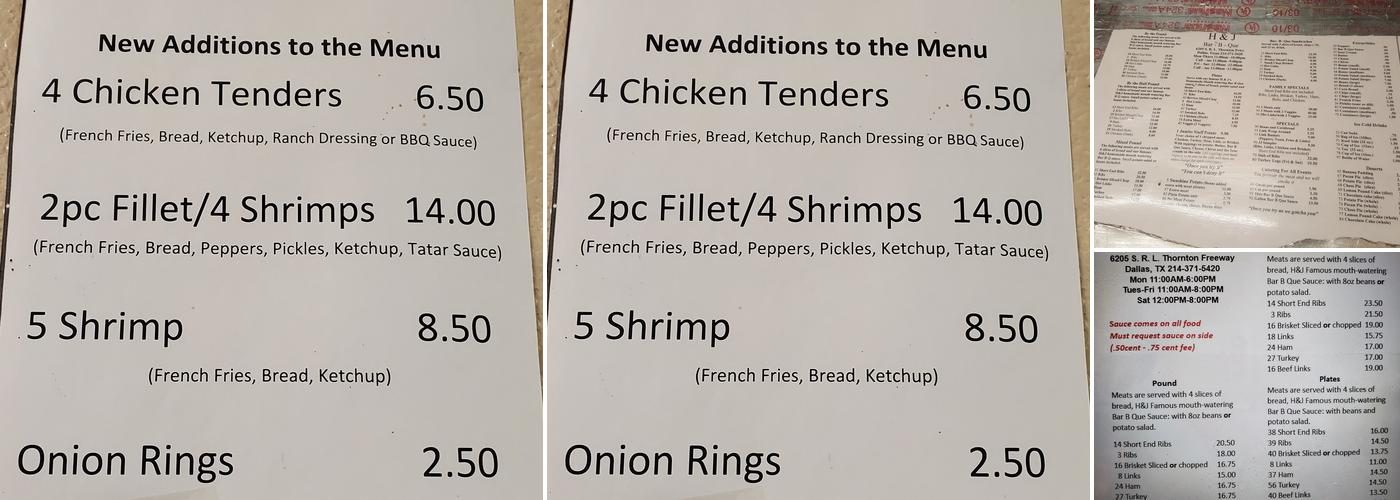 H & J Barbeque Menu