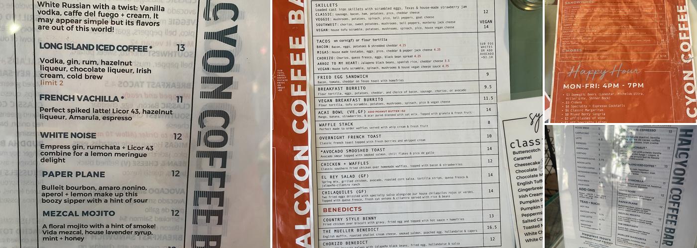 Halcyon Menu
