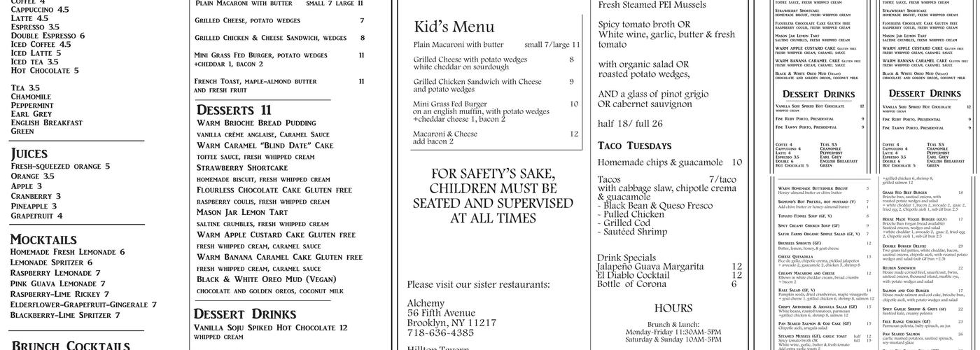 Hamilton's Menu
