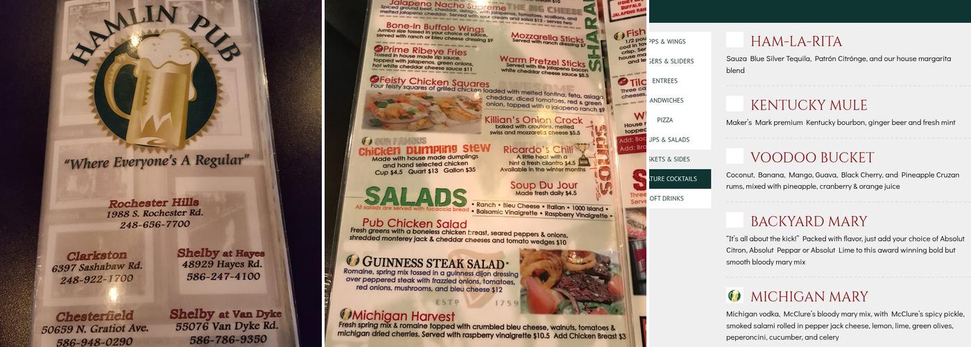 Hamlin Pub Menu