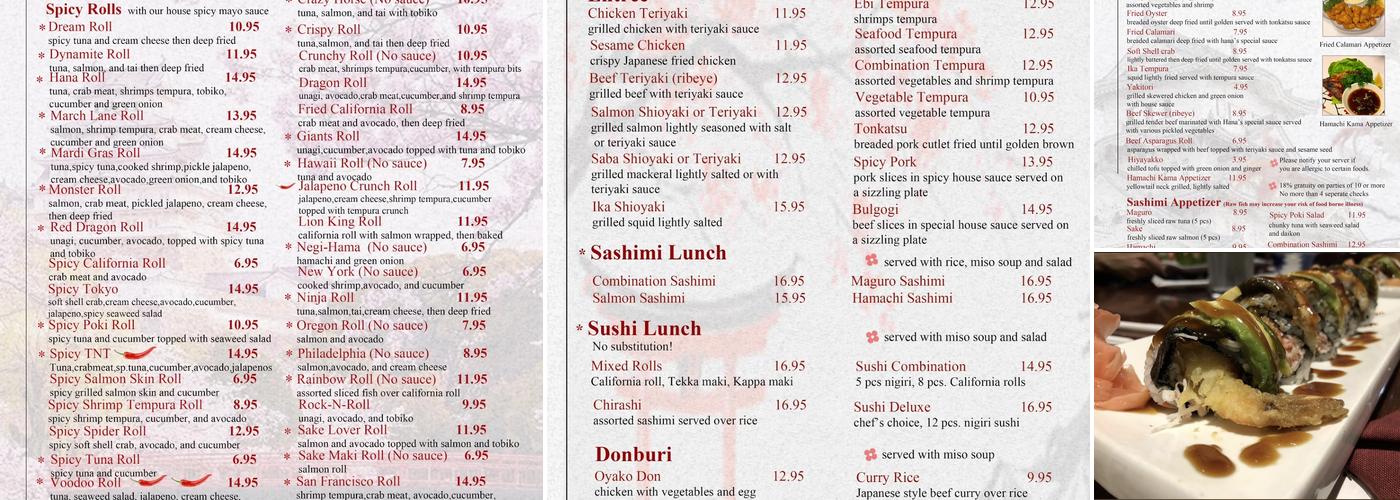 Hana Sushi Menu