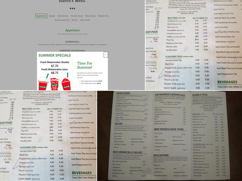 Hanco's Menu
