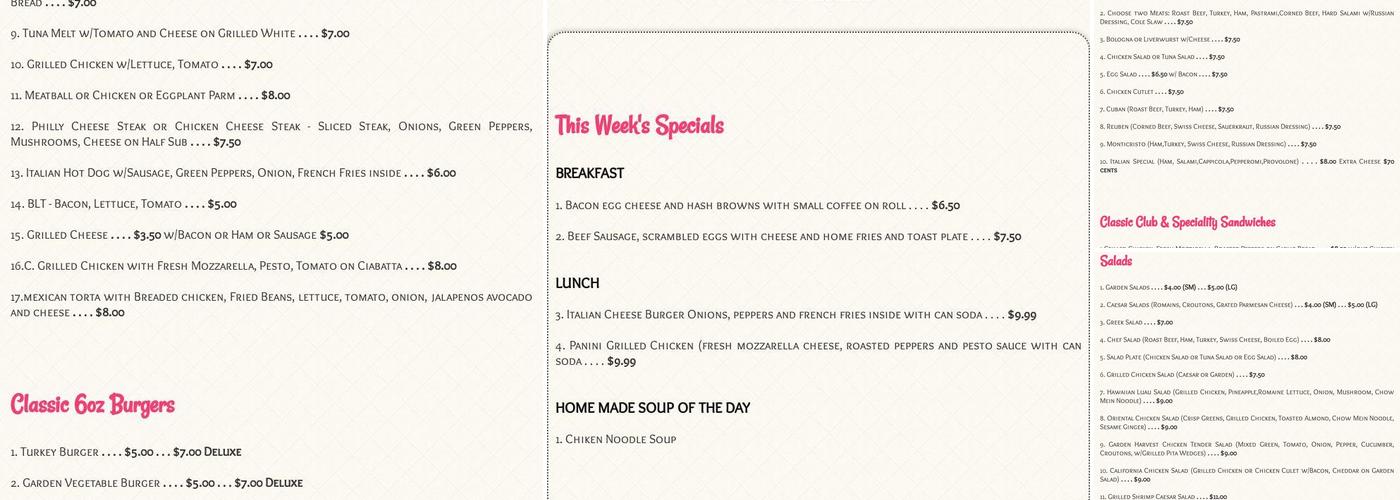 Hannas Deli Menu