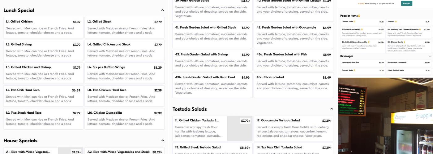 Happy Fresh Tortillas Grill Menu