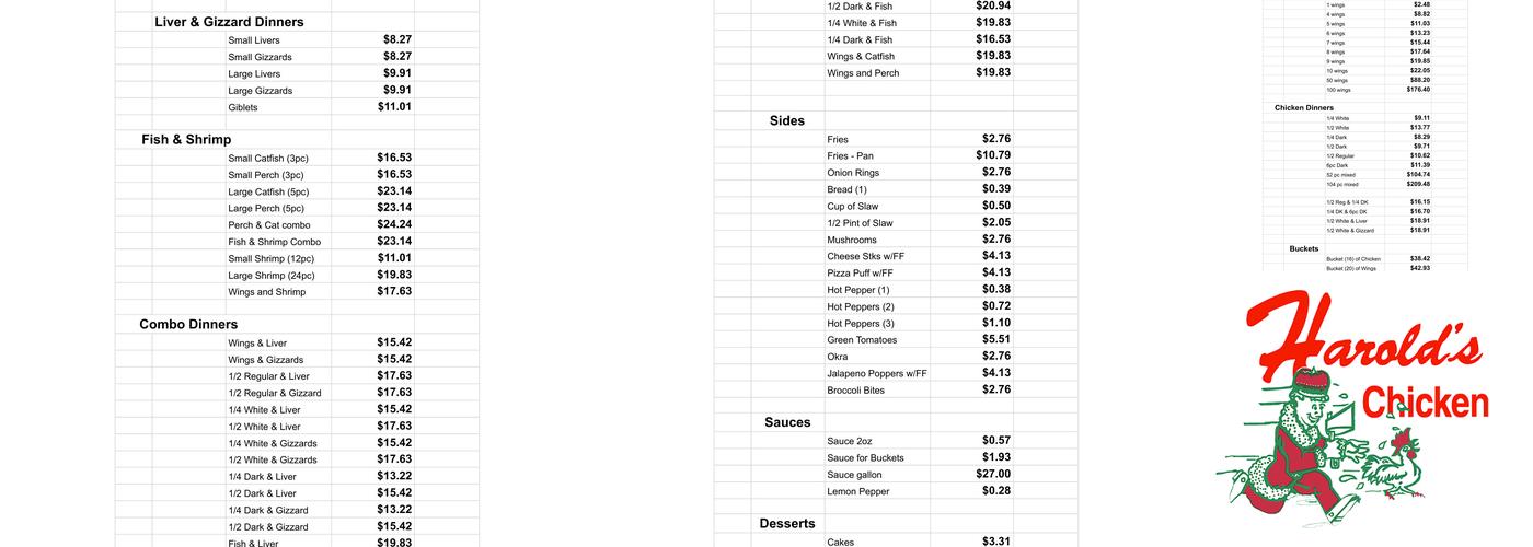 Harold's Chicken #24 Menu