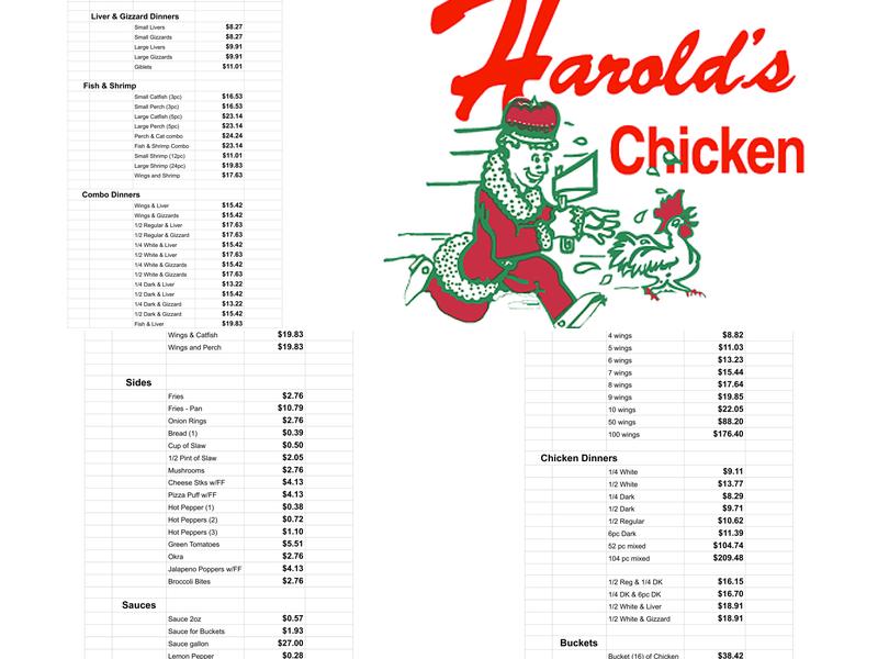 Harold's Chicken #24 Menu