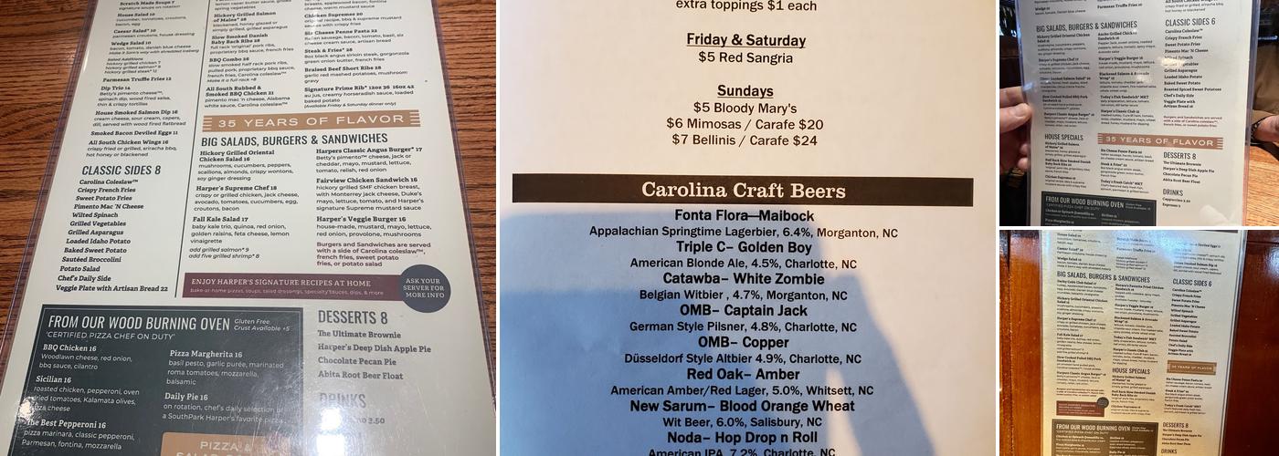 Harper's Restaurant Charlotte Menu