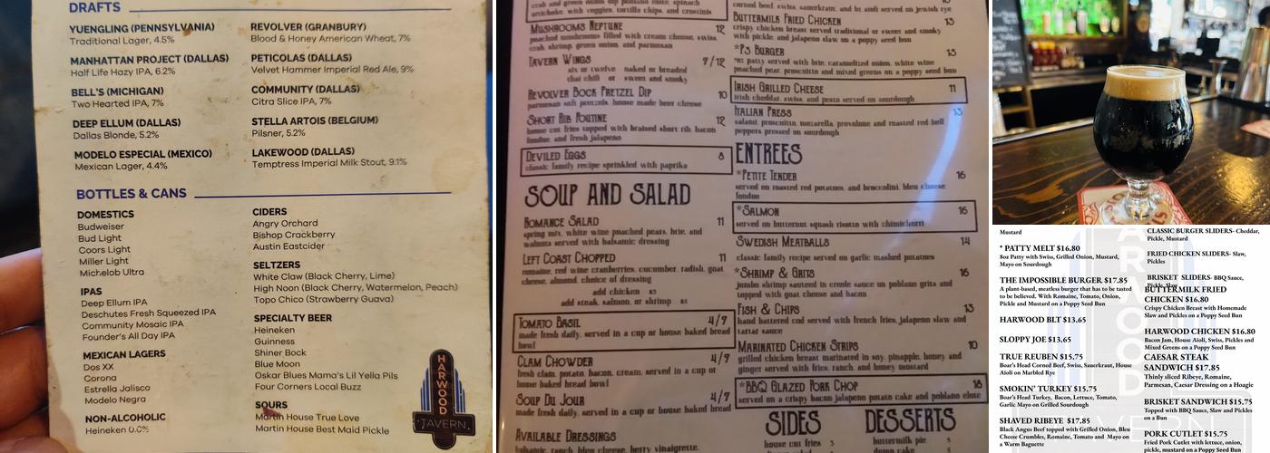 Harwood Tavern Menu