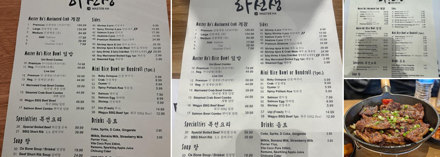 Master HA Korean Restaurant Menu