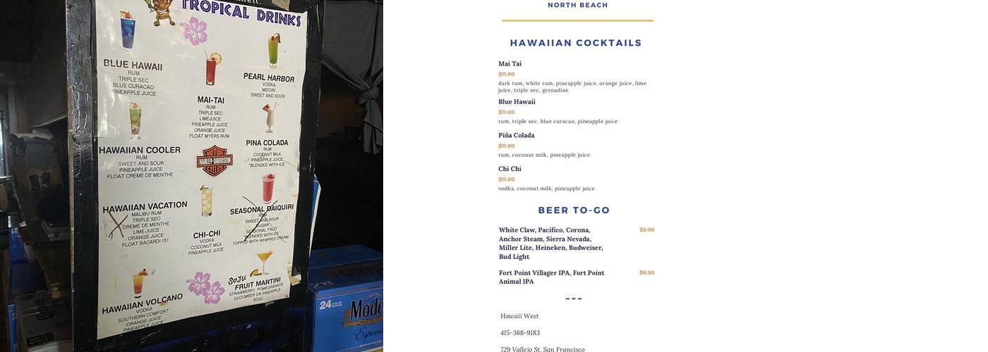 Hawaii West Menu