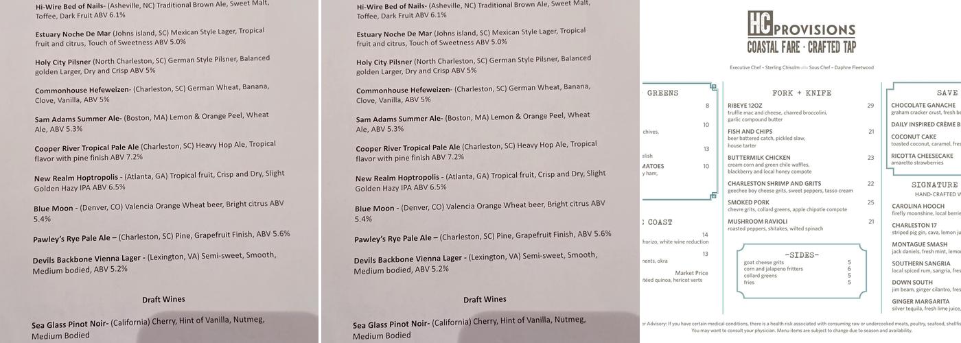 HC Provisions Menu