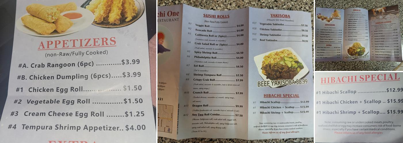 Hibachi One Menu