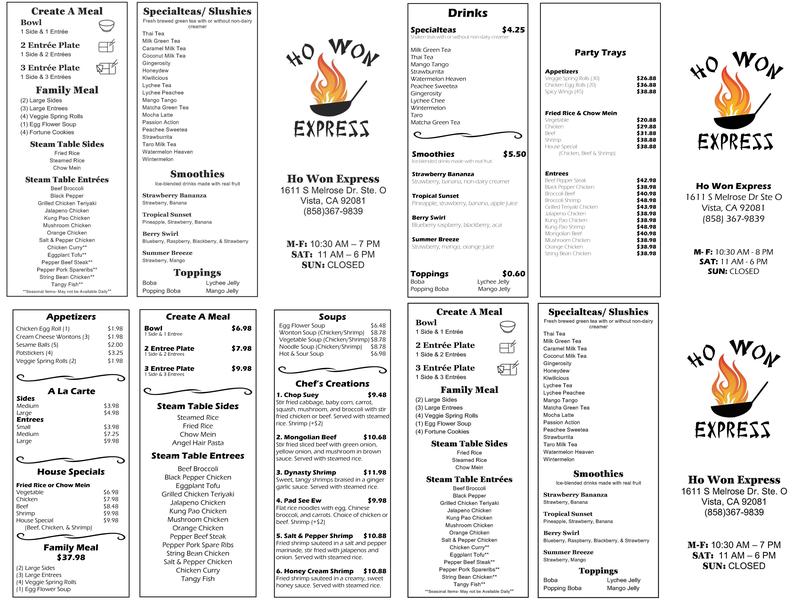 Ho Won Express Menu