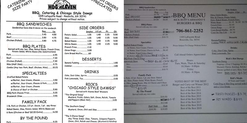 Hog Heaven Barbecue Menu