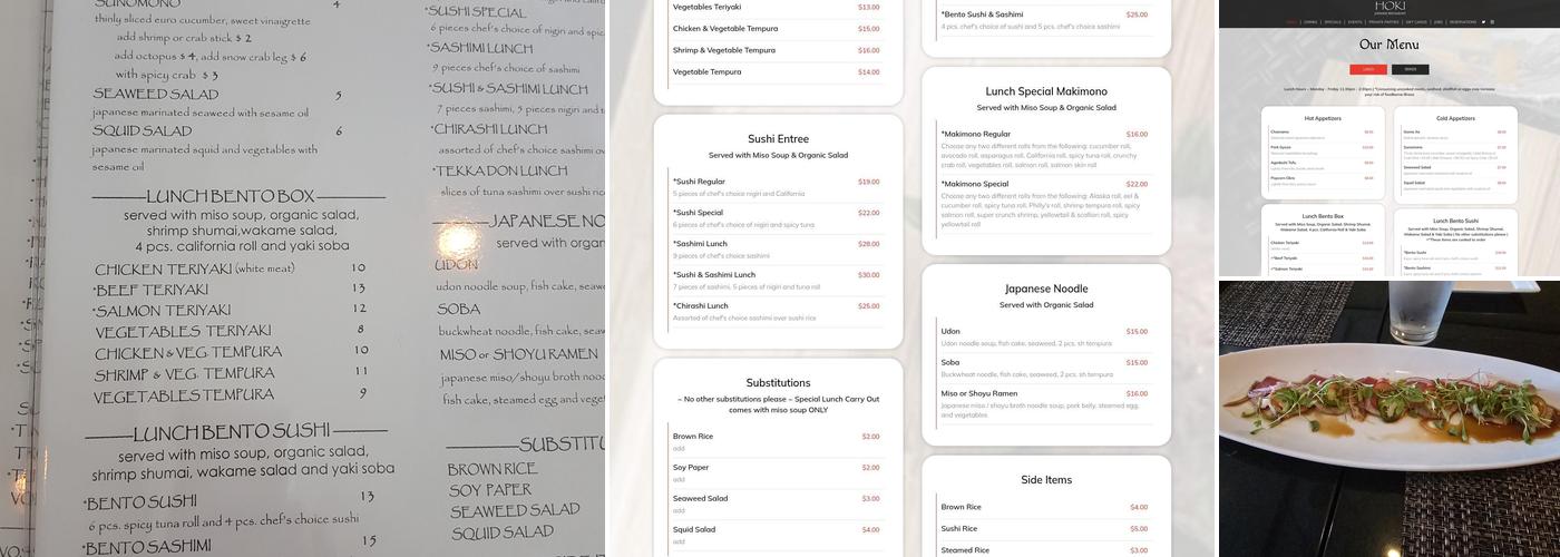 HOKI Japanese Restaurant Menu